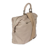 Beige backpack with a shoulder strap on a white background