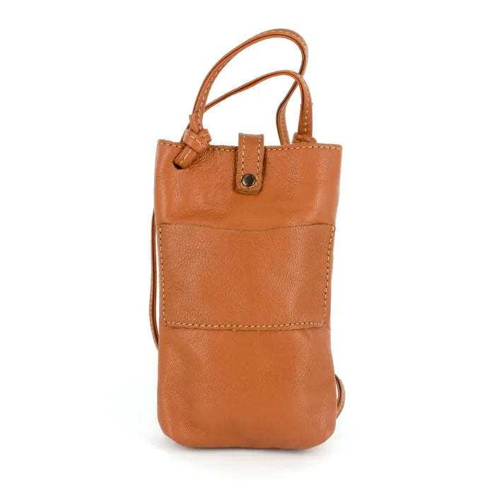Brown leather handbag on a white background
