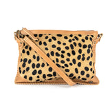 Maduva : Ladies Leather Crossbody Handbag in Spotted Print & Tan