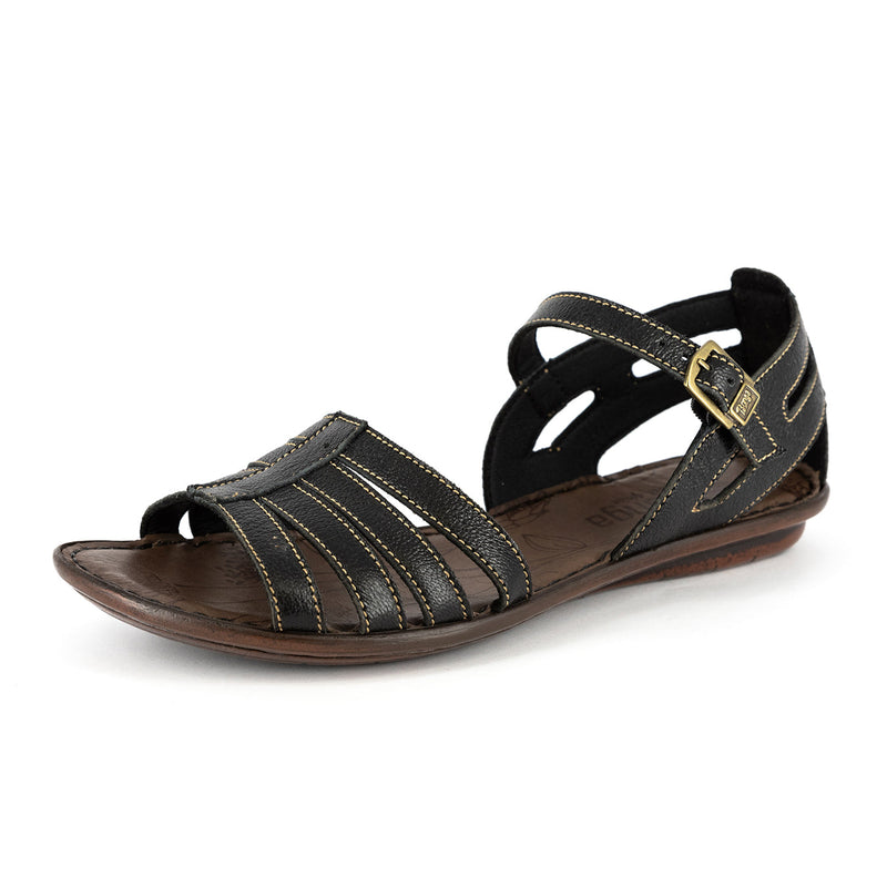 Ukuncipha : Ladies Leather Sandal in Black Cayak