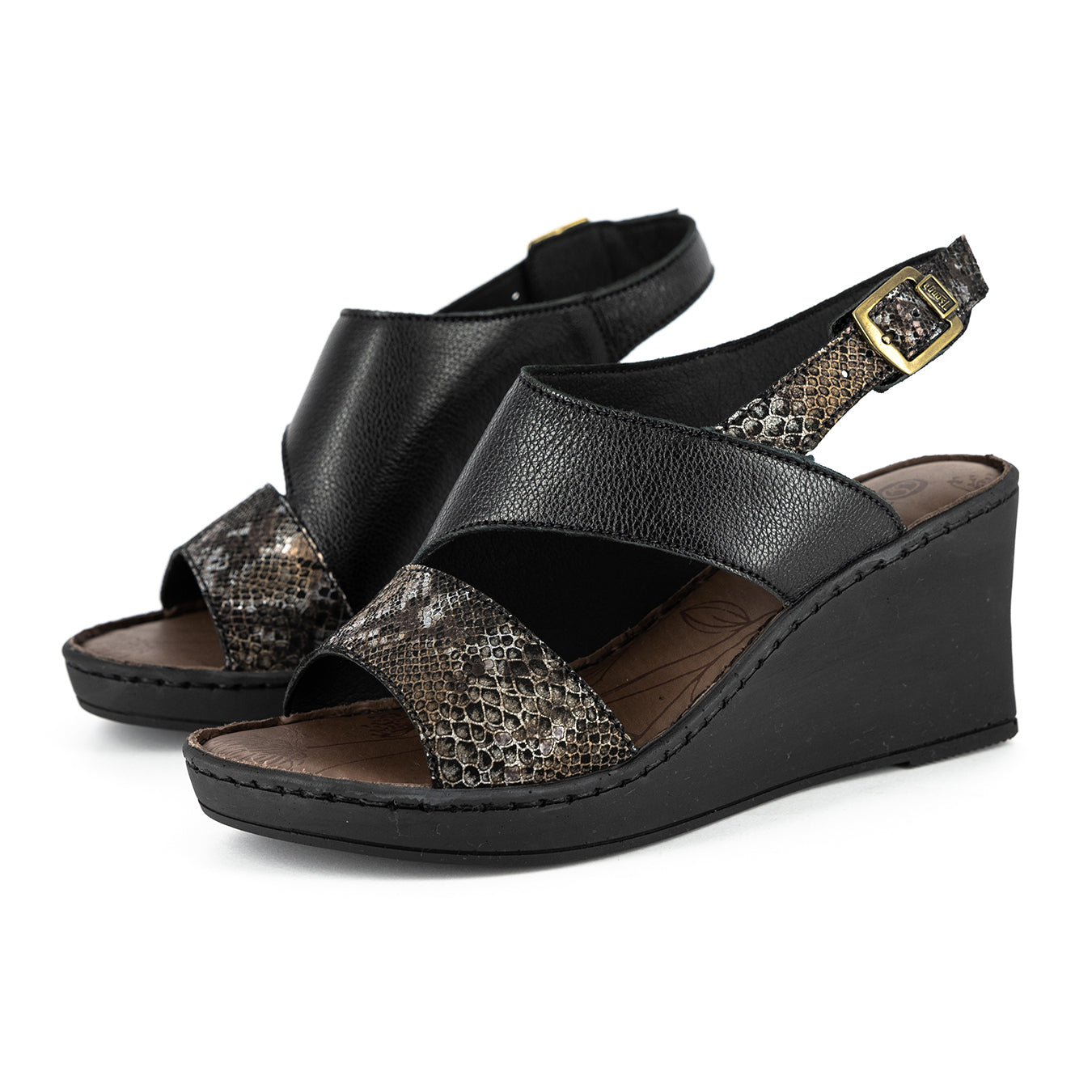 Umgwaqo : Ladies High-Heeled Leather Sandal in Black & Nero