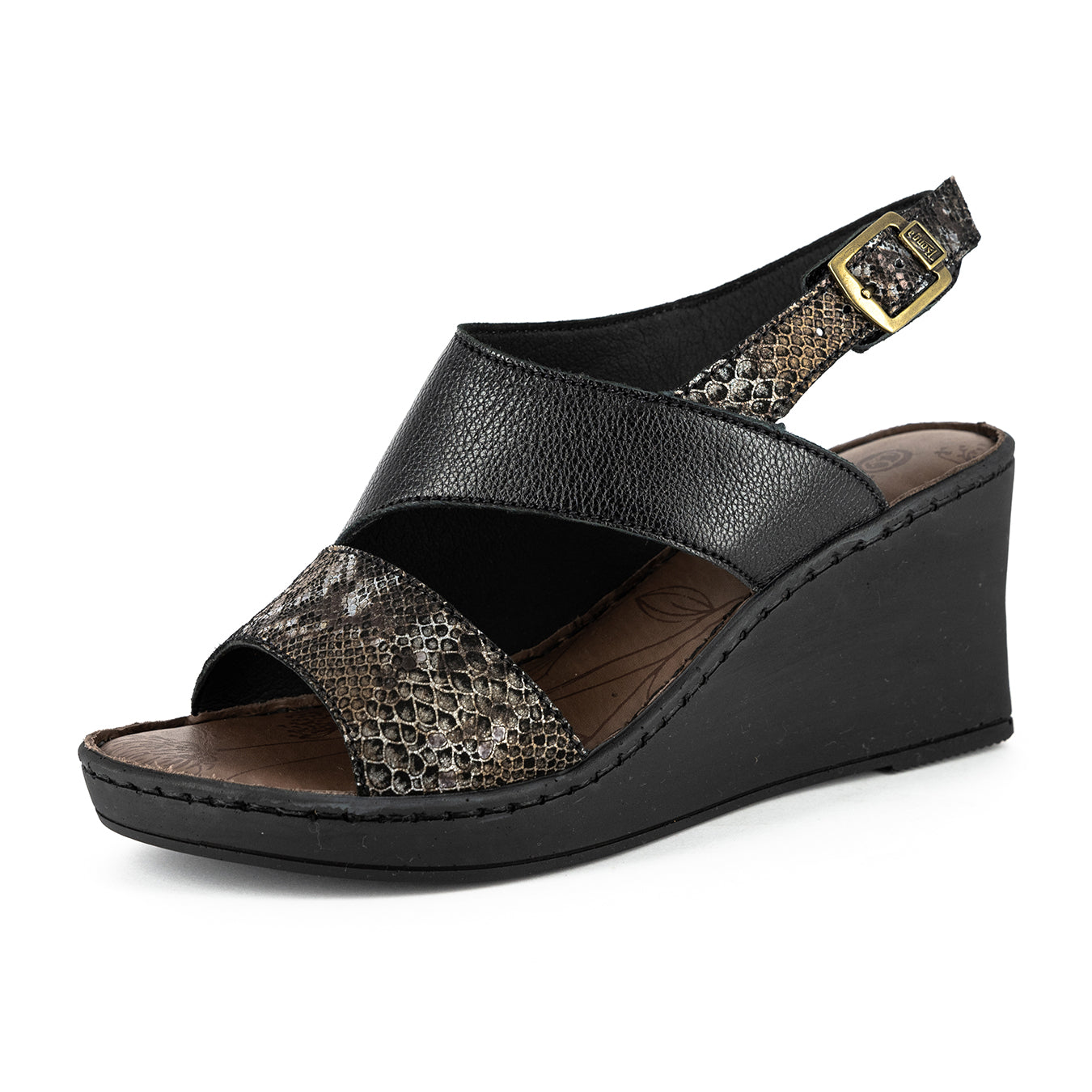 Umgwaqo : Ladies High-Heeled Leather Sandal in Black & Nero