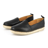 Indzima : Ladies Leather Espadrille Shoe in Black Vintage