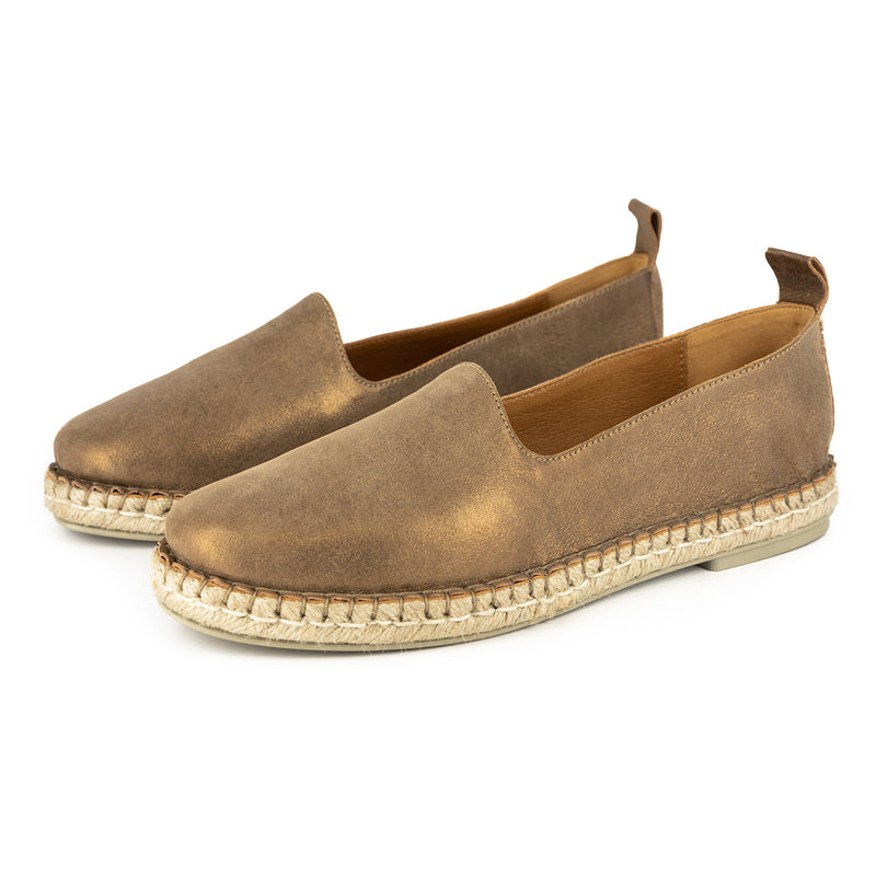 Indzima : Ladies Leather Espadrille Shoe in Beige Spirit