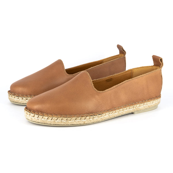 Indzima : Ladies Leather Espadrille Shoe in Tan Vintage