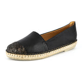 Consisela : Ladies Leather Espadrille Shoe in Black Cayak & Nero Rockafella