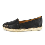 Consisela : Ladies Leather Espadrille Shoe in Black Cayak & Nero Rockafella