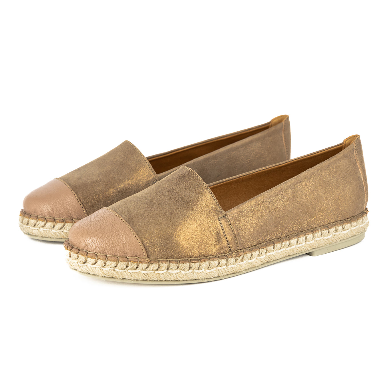 Consisela : Ladies Leather Espadrille Shoe in Beige & Timber