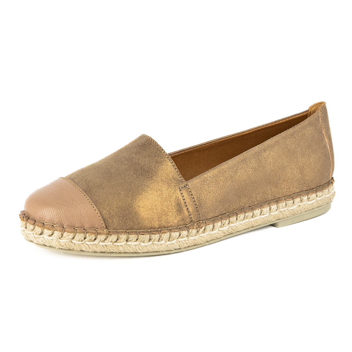 Consisela : Ladies Leather Espadrille Shoe in Beige & Timber
