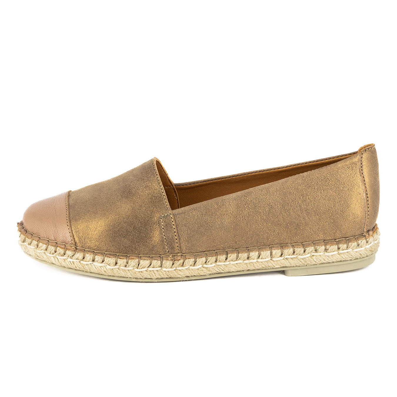 Consisela : Ladies Leather Espadrille Shoe in Beige & Timber