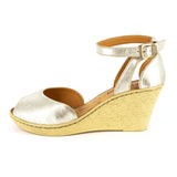 Wanyaza : Ladies Leather High-Heel Wedge Sandal in Bark Domus