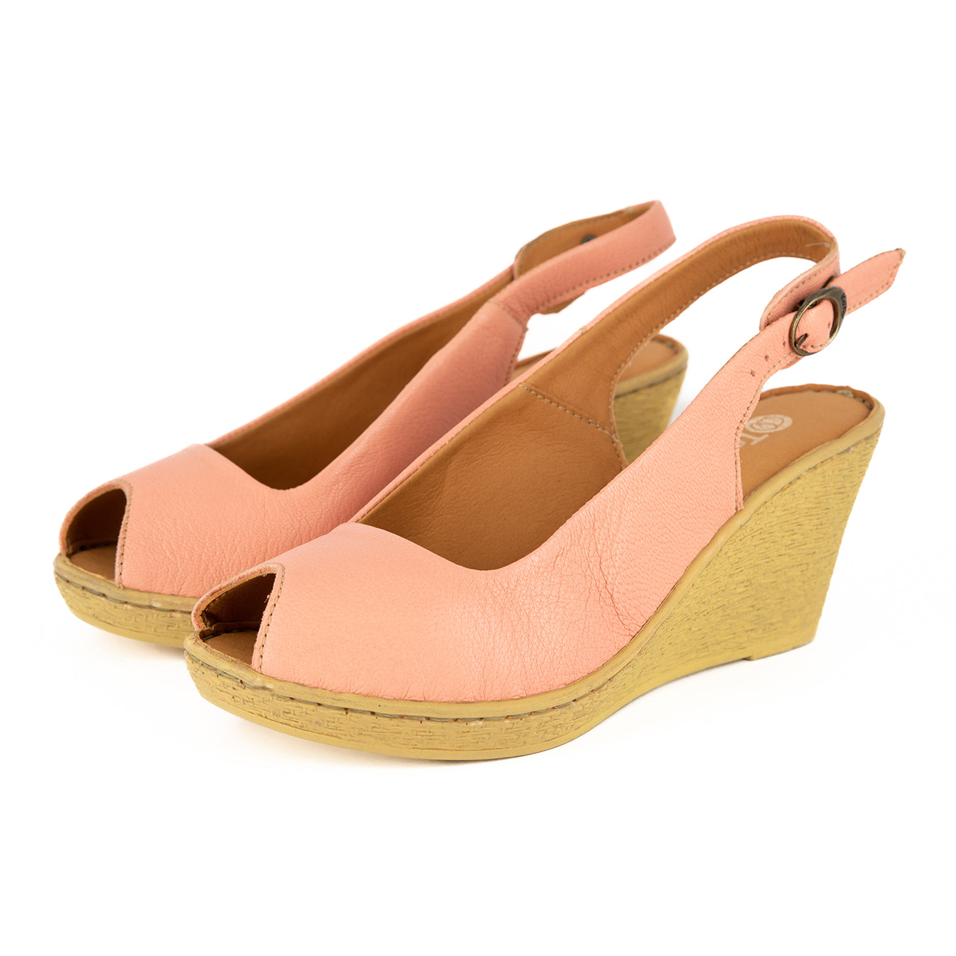 Zangemuva : Ladies Leather Peep-Toe High-Heel Wedge Sandal in Papaya