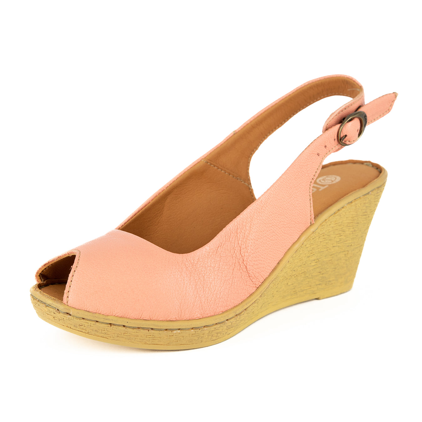Zangemuva : Ladies Leather Peep-Toe High-Heel Wedge Sandal in Papaya