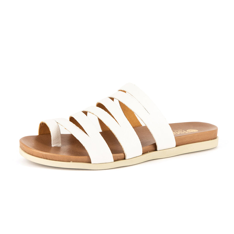 Abuye : Ladies Leather Sandal in White Cayak