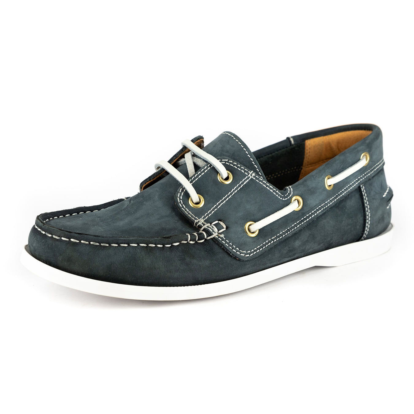 Exwaya : Mens Leather Boat Shoe in Marine Nubuck