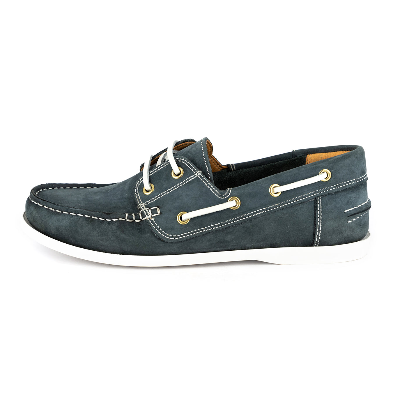 Exwaya : Mens Leather Boat Shoe in Marine Nubuck