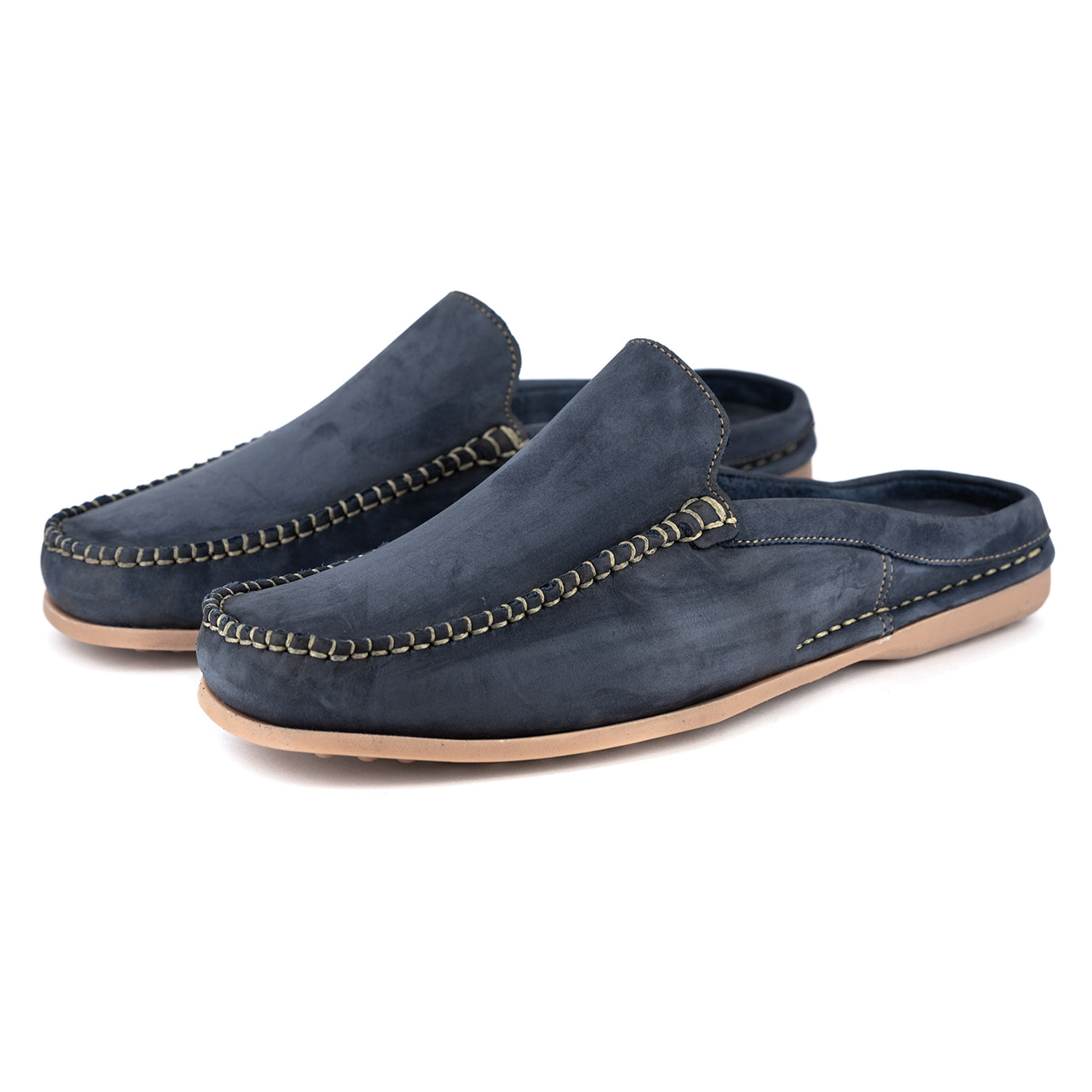 Phazima : Mens Leather Mule in Marine Nubuck