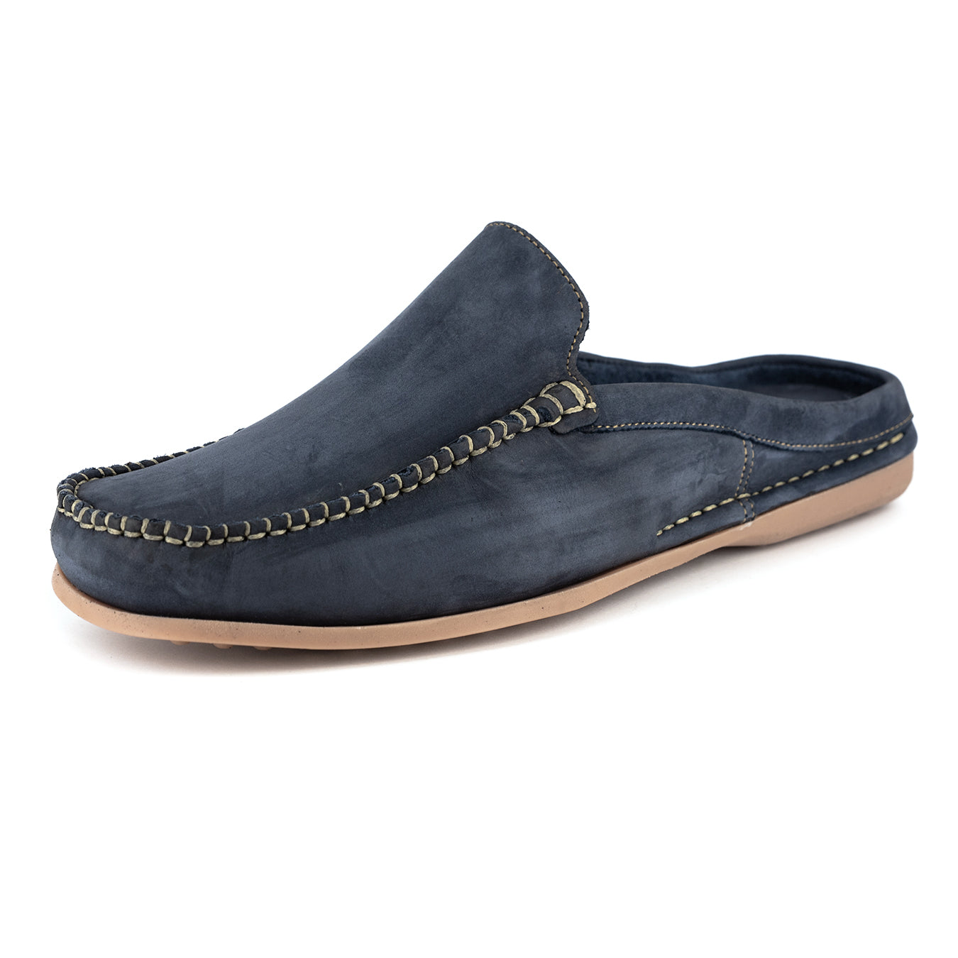 Phazima : Mens Leather Mule in Marine Nubuck
