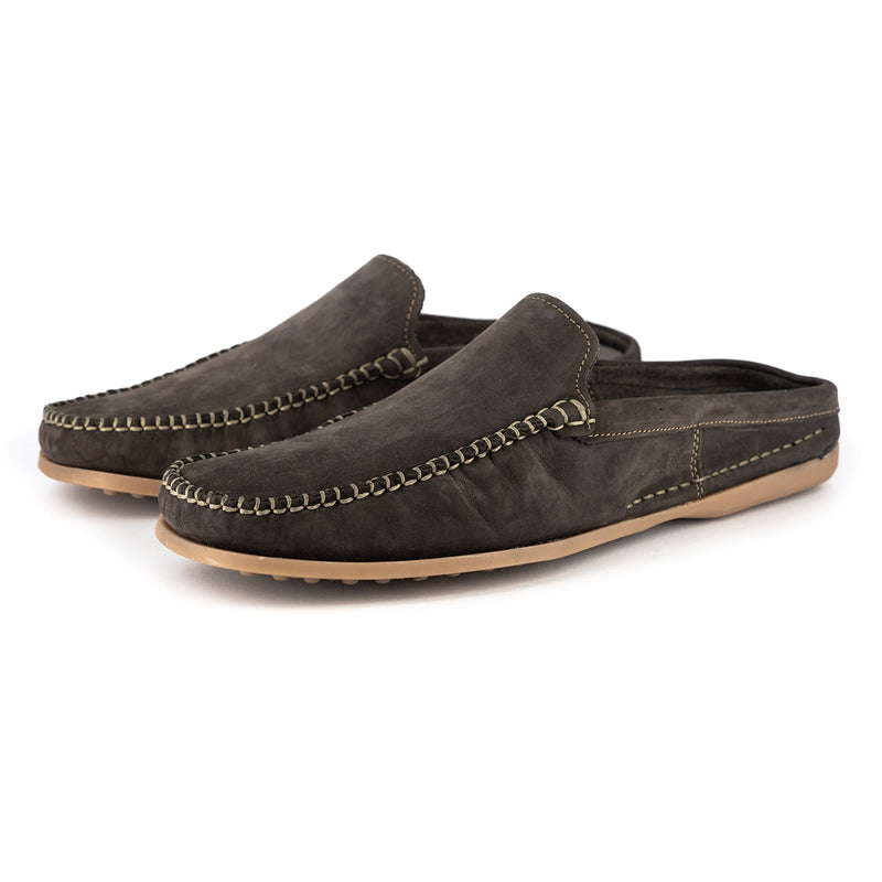 Phazima : Mens Leather Slip-On Shoe in Choc Nubuck