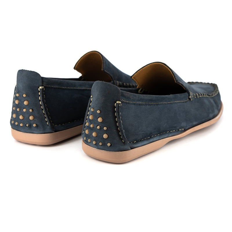 Insonga : Mens Leather Moccasin in Marine Nubuck