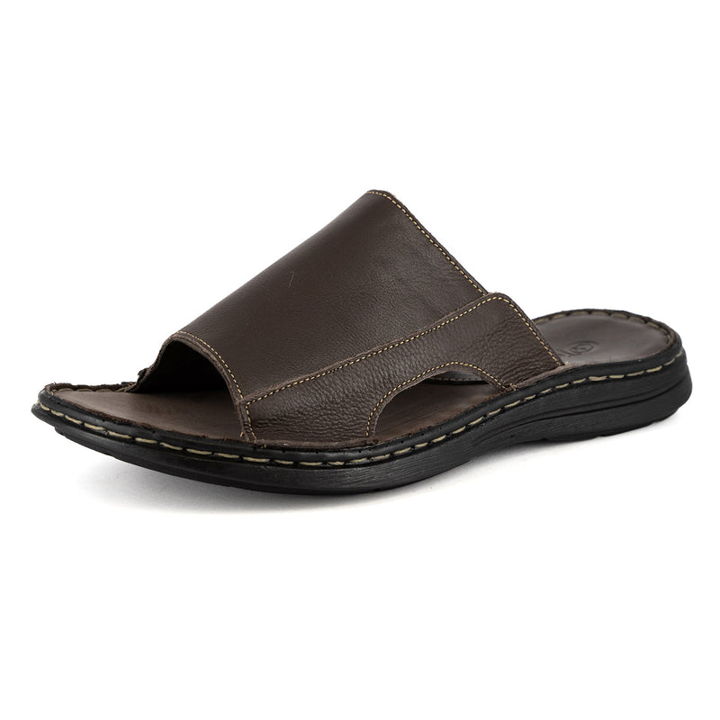 Juza : Mens Leather Sandal in Choc Delta