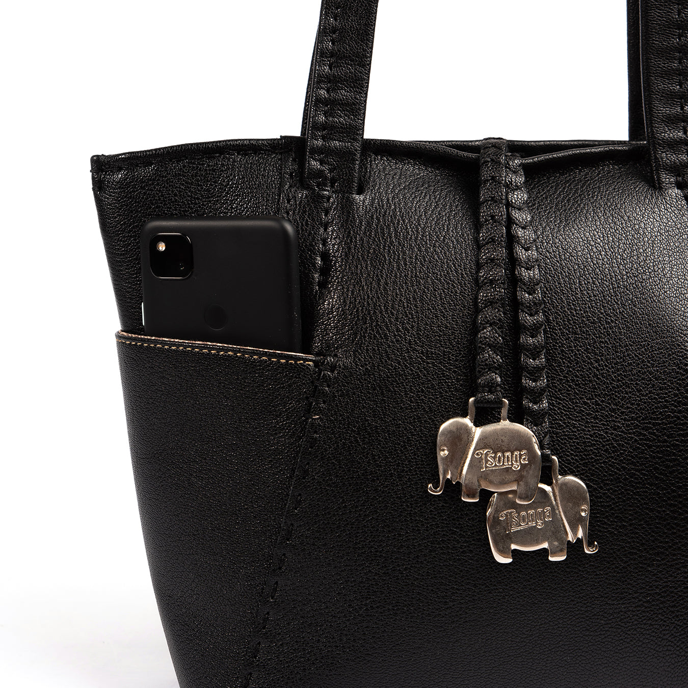 Anesu : Ladies Leather Shopper Handbag in Black Cayak
