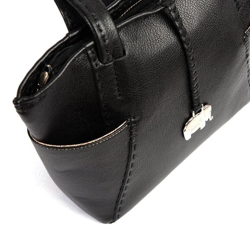Anesu : Ladies Leather Shopper Handbag in Black Cayak