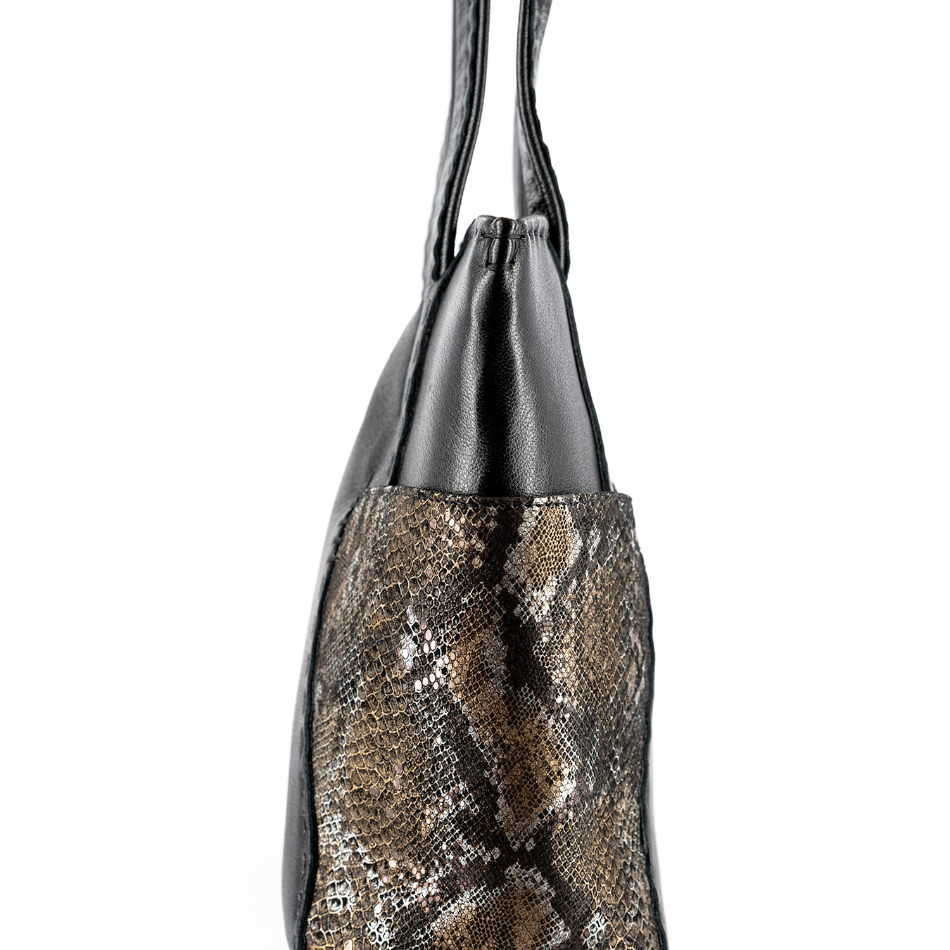 Anesu : Ladies Leather Shopper Handbag in Black Cayak and Nero Rockafella