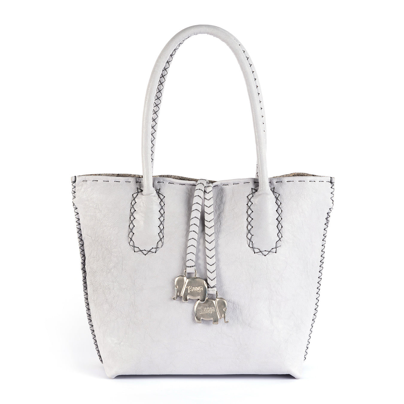 Azetha : Ladies Leather Shopper Handbag in Cloud Cayak (Light Grey) and Opal Rockafella