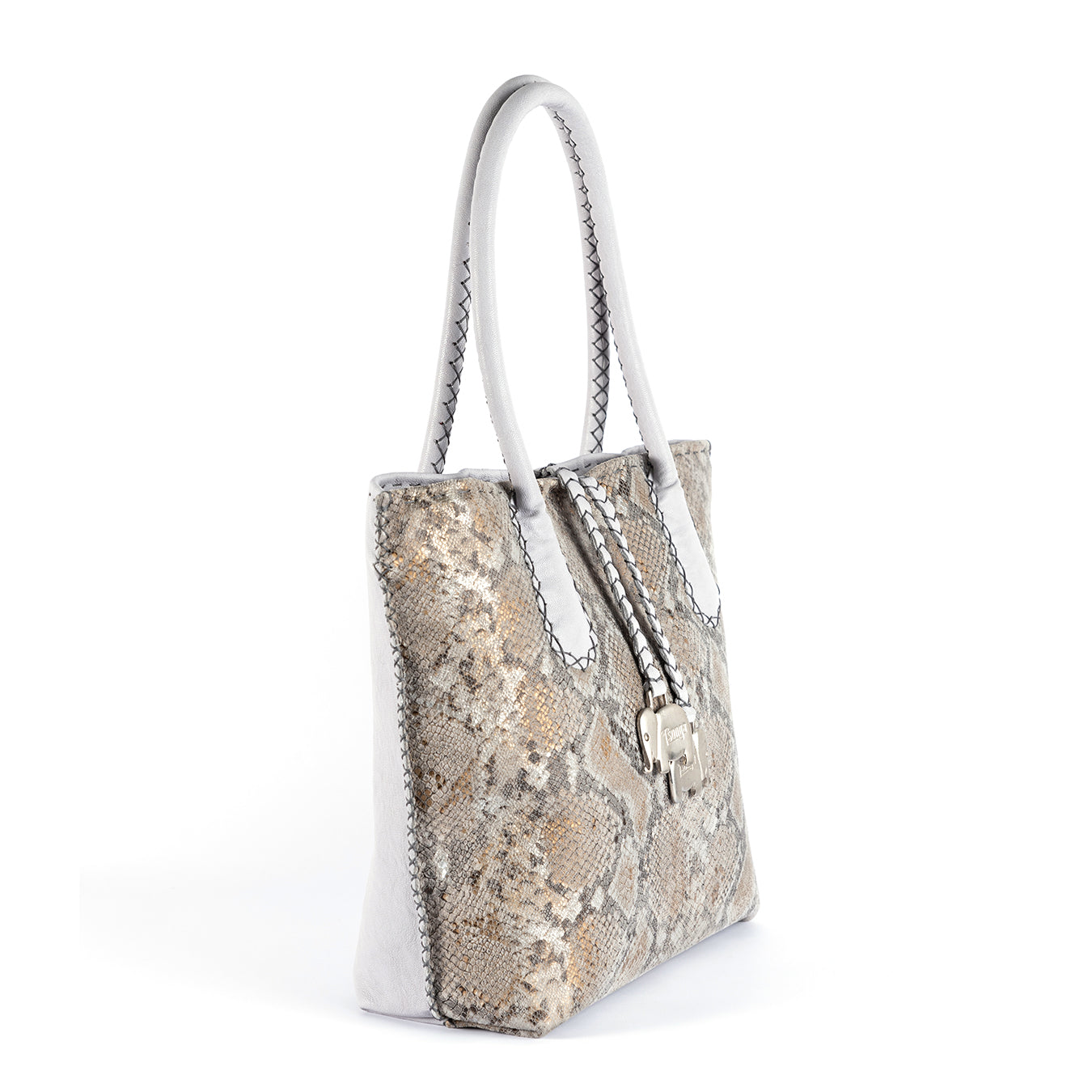 Azetha : Ladies Leather Shopper Handbag in Cloud Cayak (Light Grey) and Opal Rockafella