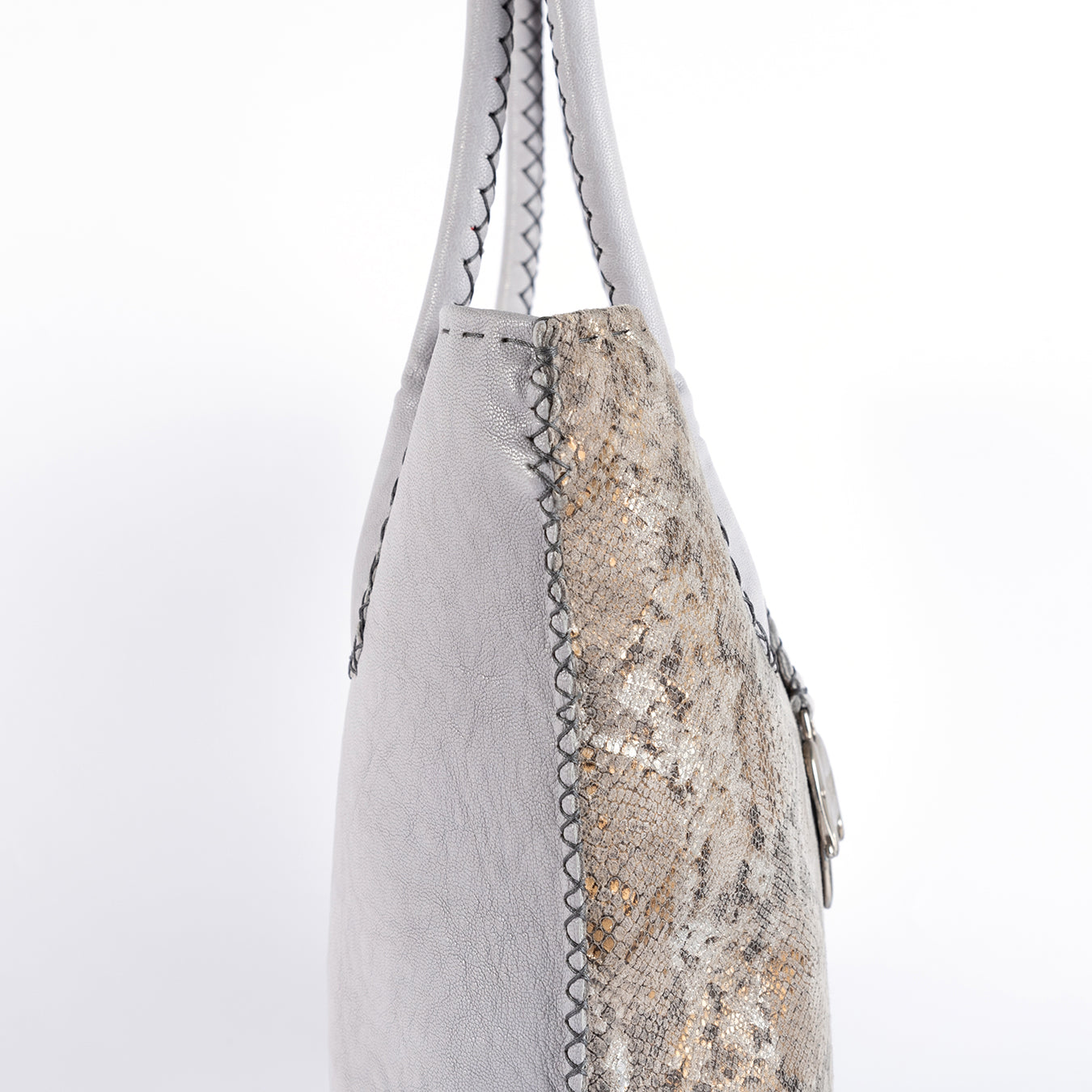 Azetha : Ladies Leather Shopper Handbag in Cloud Cayak (Light Grey) and Opal Rockafella