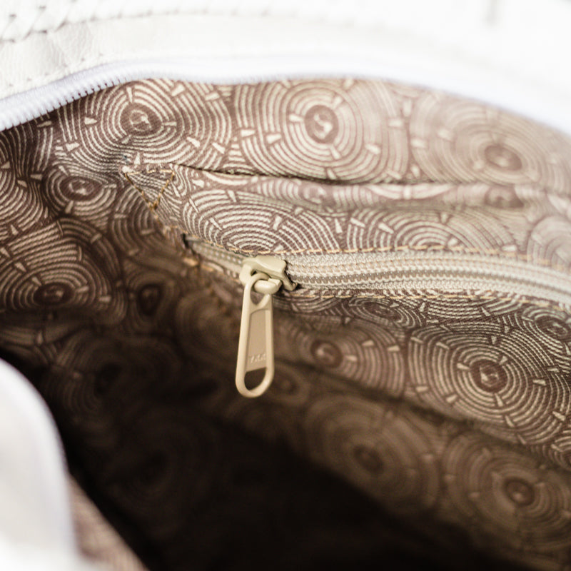 Azetha : Ladies Leather Shopper Handbag in White Cayak