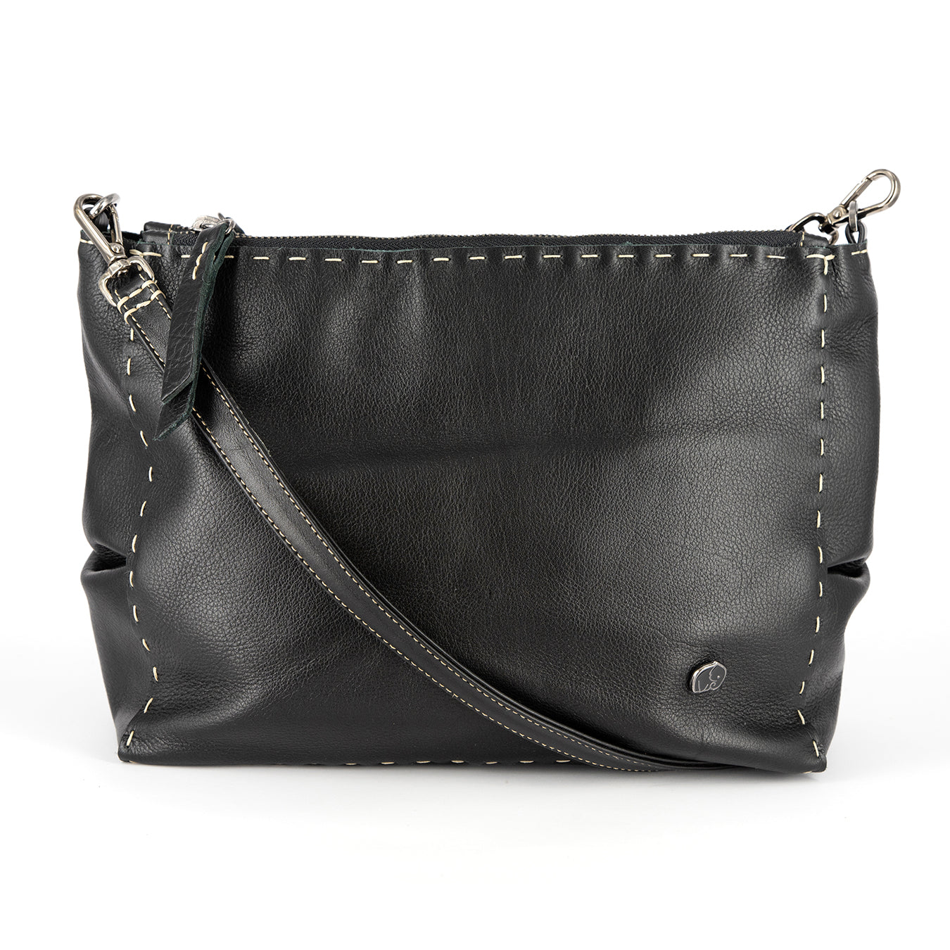 Gabi : Ladies Leather Crossbody Handbag in Black Delta