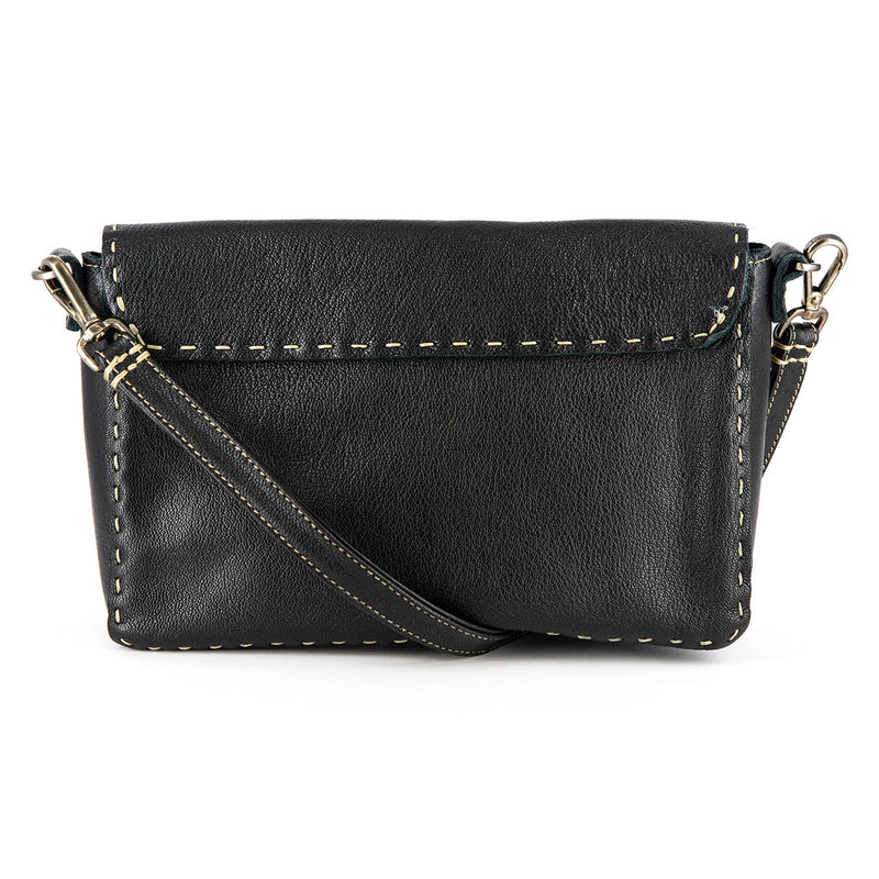 Liana : Ladies Leather Crossbody Handbag in Black Cayak