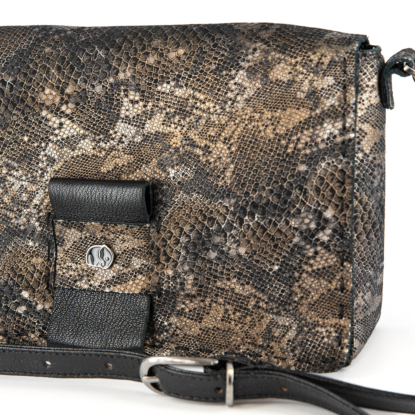 Liana : Ladies Leather Crossbody Handbag in Nero Rockafella & Black Cayak