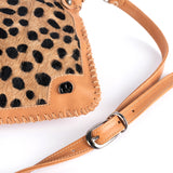 Maduva : Ladies Leather Crossbody Handbag in Spotted Print & Tan