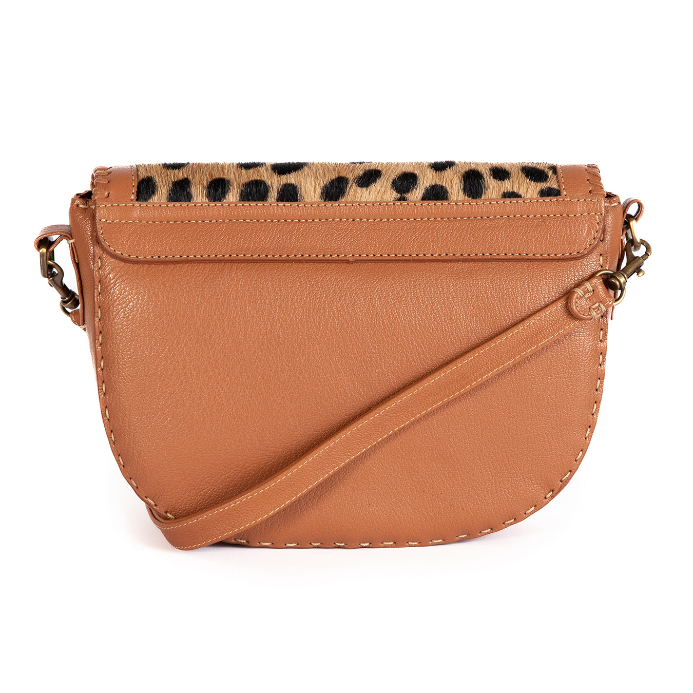 Nadira : Ladies Leather Crossbody Handbag in Oak Cayak & Spotted Print