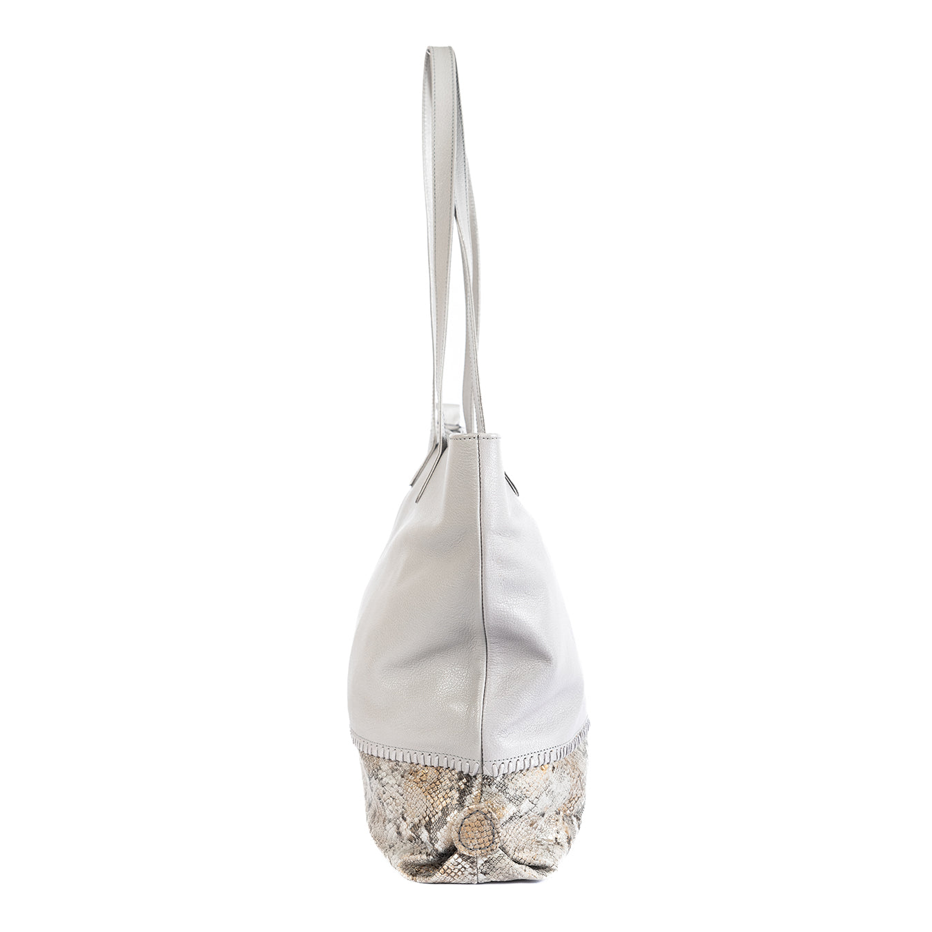 Omari : Ladies Leather Shopper Handbag in Quarry Cayak & Opal Rockafella