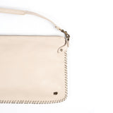 Rantu : Ladies Leather Crossbody Handbag in Cream Cayak & Platino Metal Grain Interlace