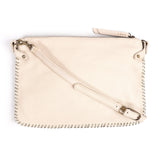 Rantu : Ladies Leather Crossbody Handbag in Cream Cayak & Platino Metal Grain Interlace