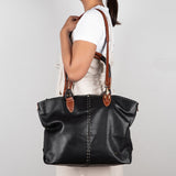 Refiloe : Ladies Leather Shopper & Crossbody Handbag in Black Delta