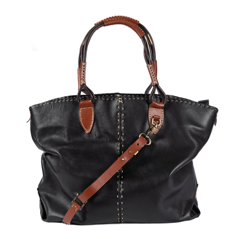 Refiloe : Ladies Leather Shopper & Crossbody Handbag in Black Delta