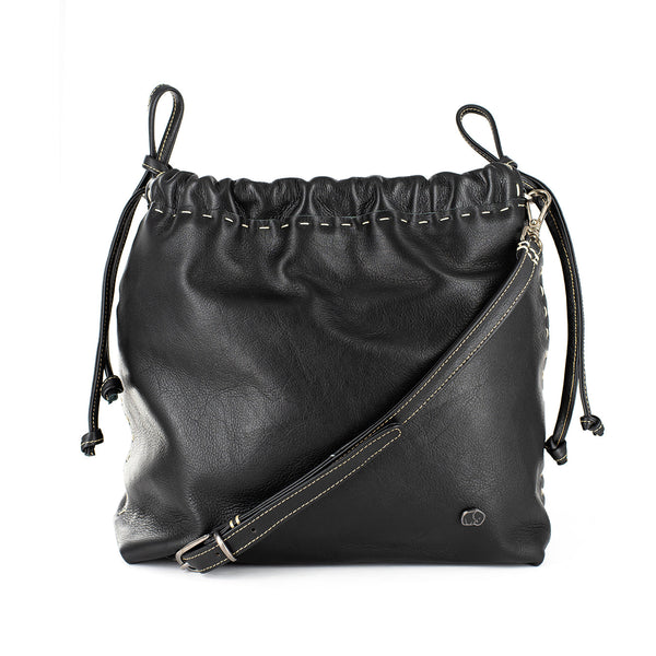 Rossa : Ladies Leather Crossbody Handbag in Black Delta