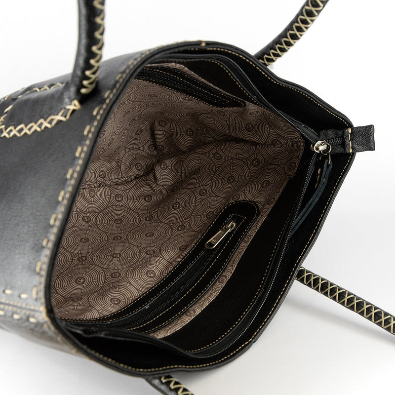 Vanessa : Ladies Leather Shopper Handbag in Black Cayak